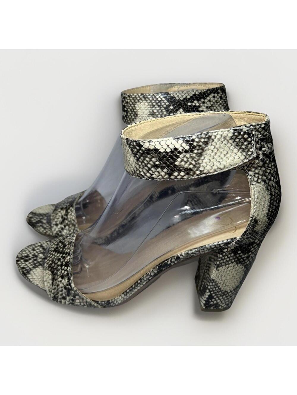 Bendiva Snakeskin Leather Heel Sandals with Ankle Strap Size 8M Snake Skin Class